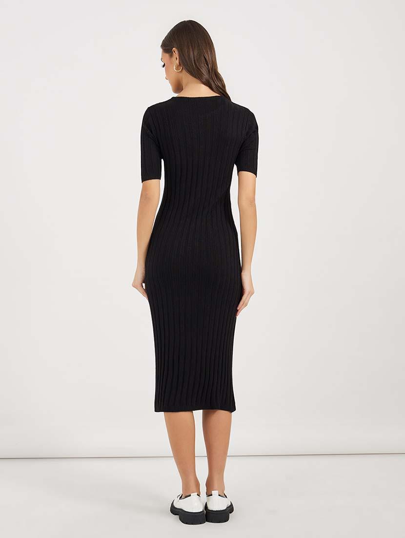 women black solid short sleeve sheath dress - 21643778 - Standard Image - 2
