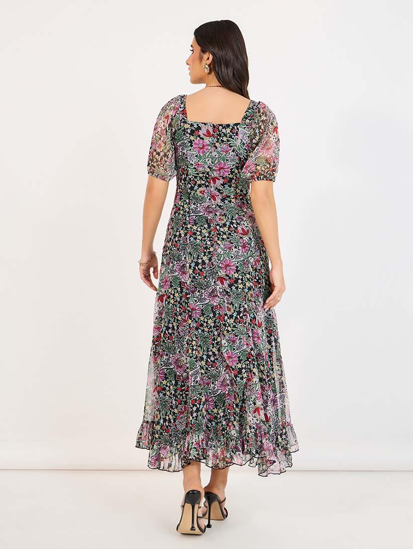 women printed puff sleeves dress - 21643786 - Standard Image - 2
