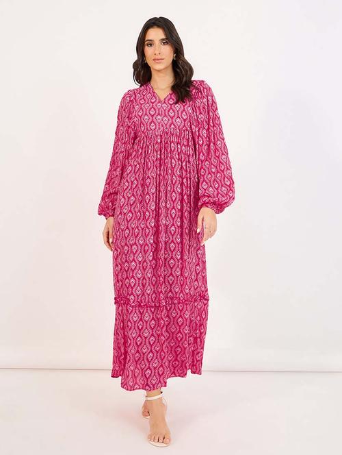 women printed puff sleeves tiered dress - 21643789 -  Standard Image - 0