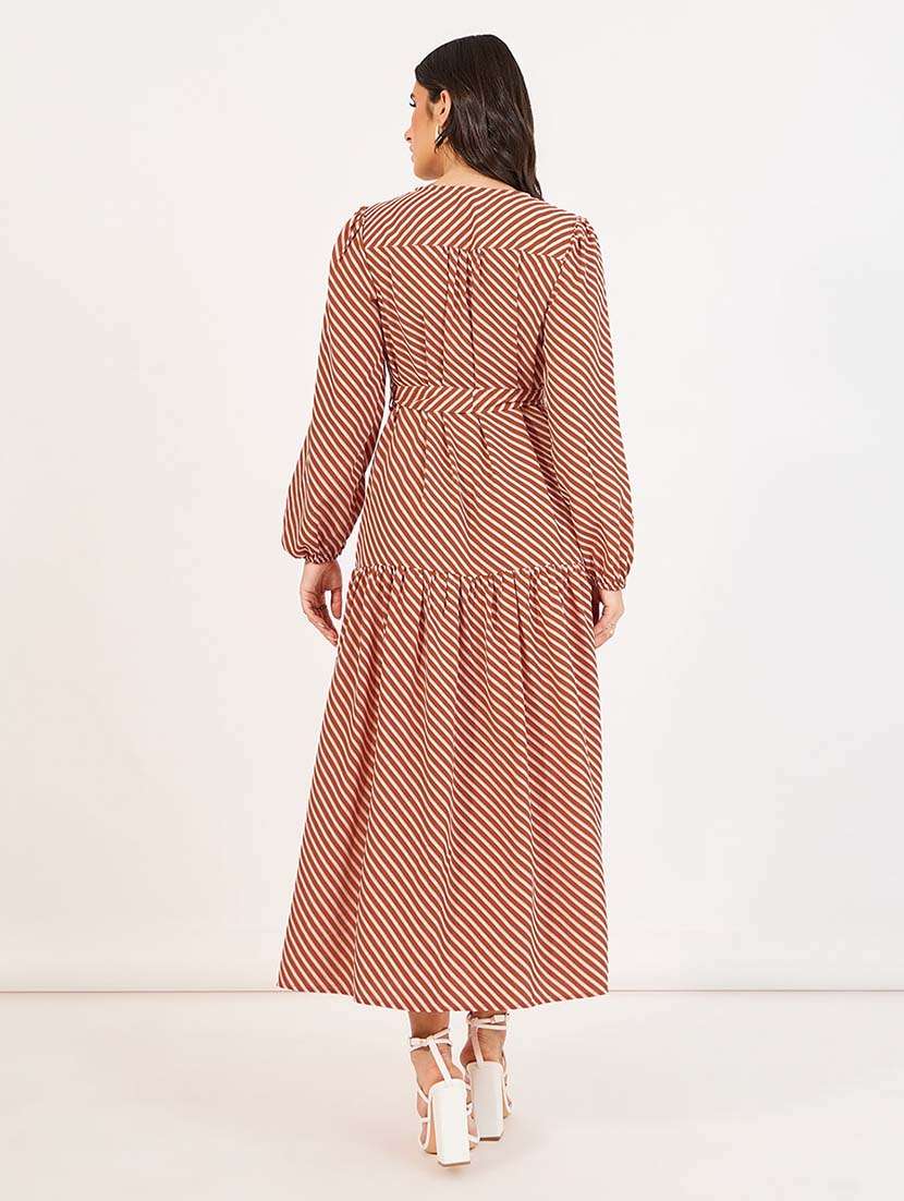 women striped puff sleeves tiered dress - 21643791 -  Standard Image - 2