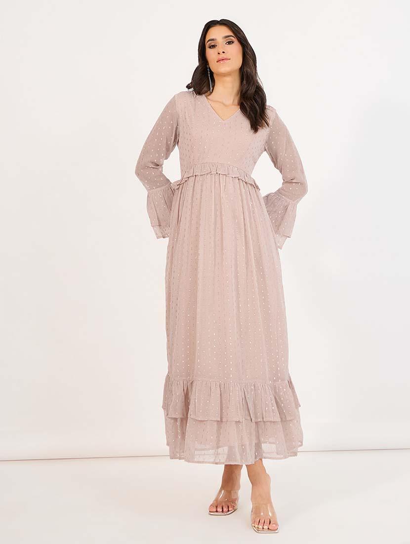 women swiss doted bell sleeve layered dress - 21643795 - Zoom Image - 0
