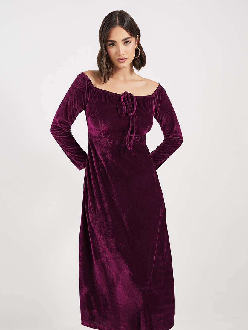 women solid long sleeves a-line dress - 21643798 -  Standard Image - 2
