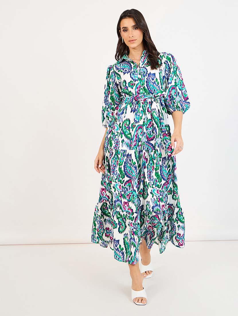 women printed puff sleeves tiered dress - 21643799 - Zoom Image - 0