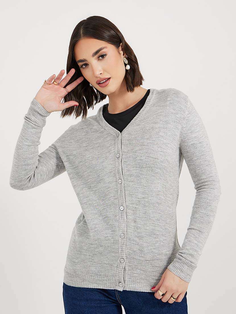 women solid long sleeves cardigan
