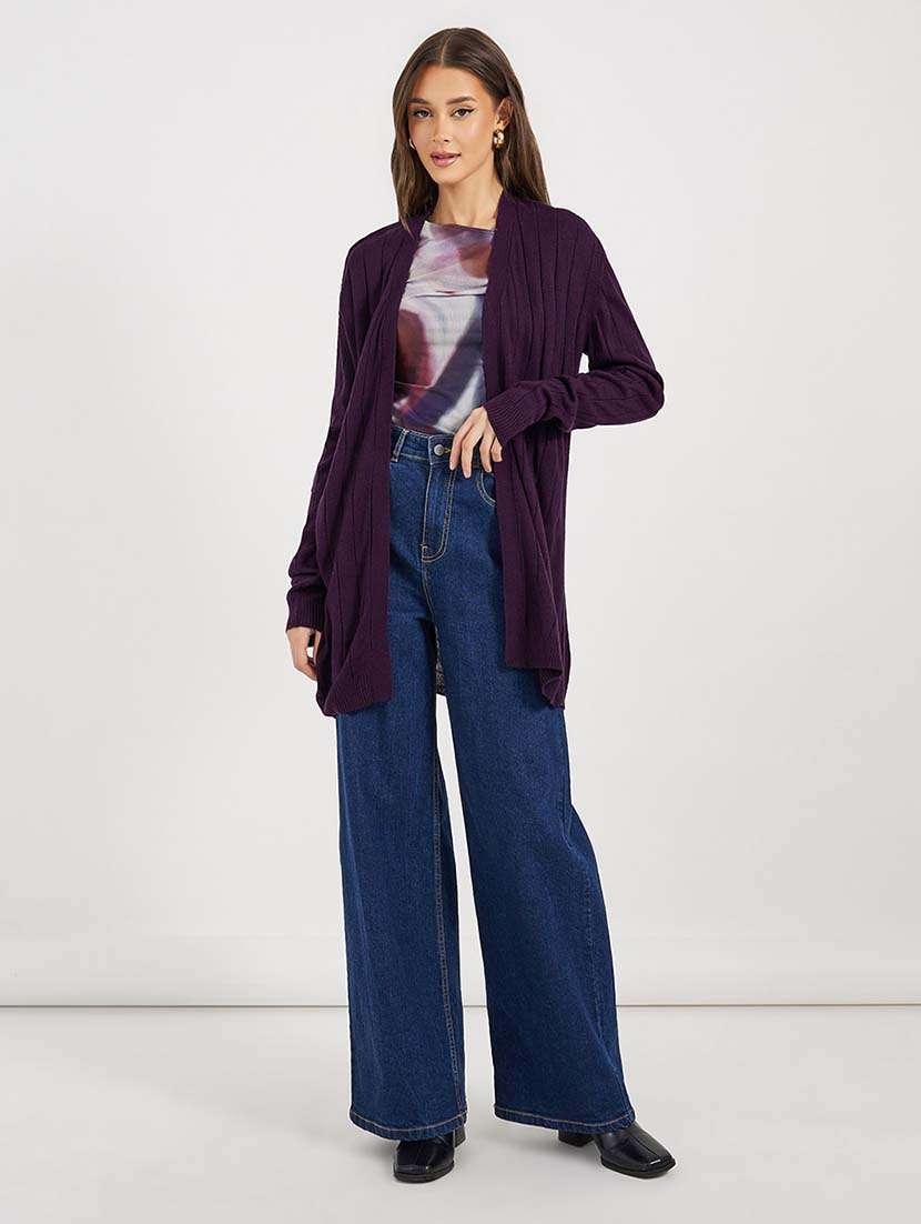 women solid long sleeves long shrug - 21643802 - Standard Image - 2