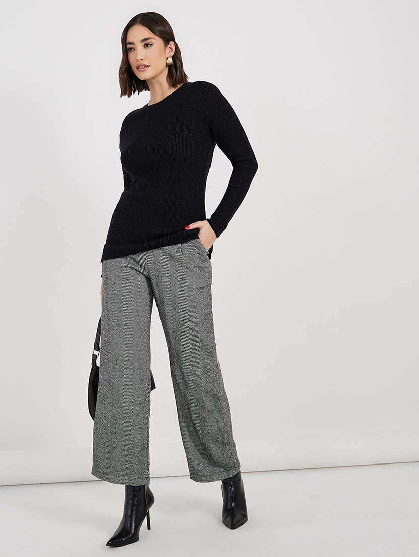 women solid long sleeves pullover - 21643810 - Standard Image - 2