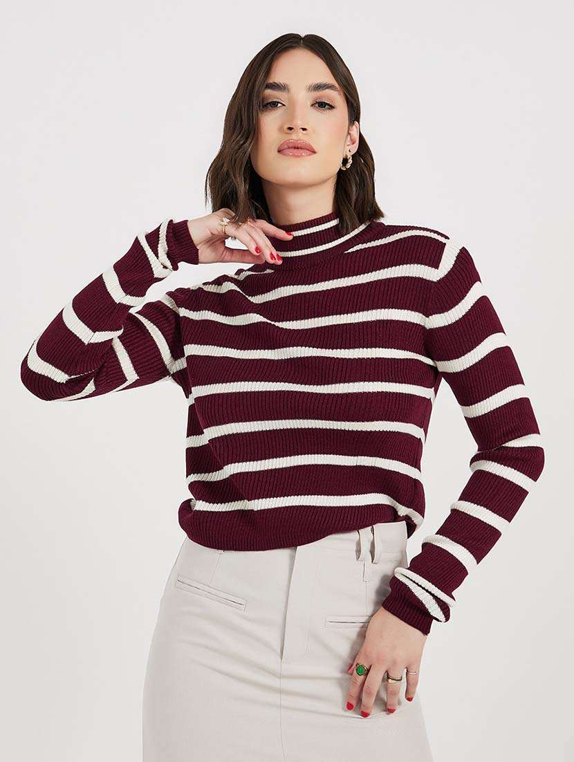 women striped long sleeves pullover
