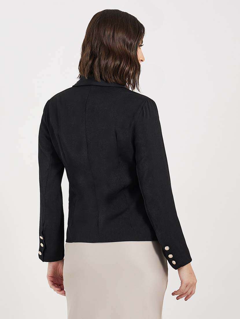 women solid long sleeves double breasted blazer - 21643825 -  Standard Image - 2