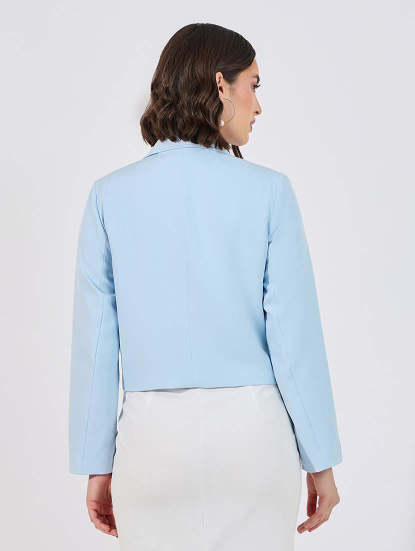 women solid long sleeves double breasted blazer - 21643827 - Standard Image - 2
