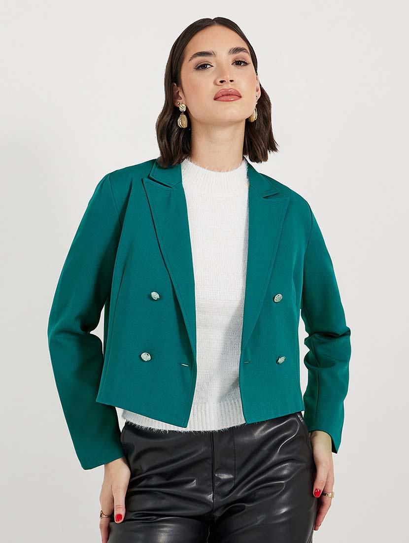 women solid long sleeves double breasted blazer - 21643828 -  Zoom Image - 0