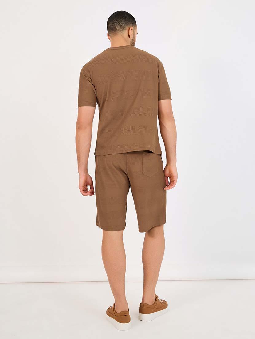 men round neck solid t-shirt & shorts co-ord set - 21643838 - Standard Image - 2