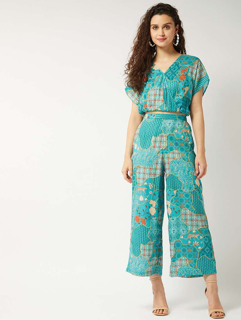 women green printed top & trousers co-ords set