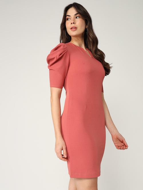 women solid puff sleeves bodycon dress - 21643984 - Standard Image - 0