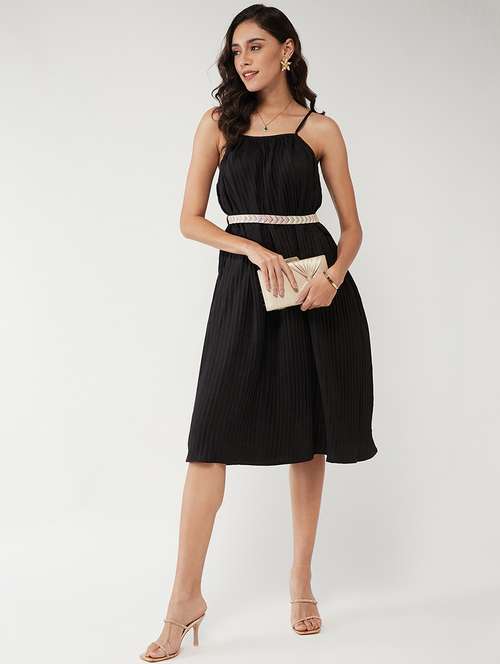 women solid shoulder strap a-line dress - 21643997 - Standard Image - 0