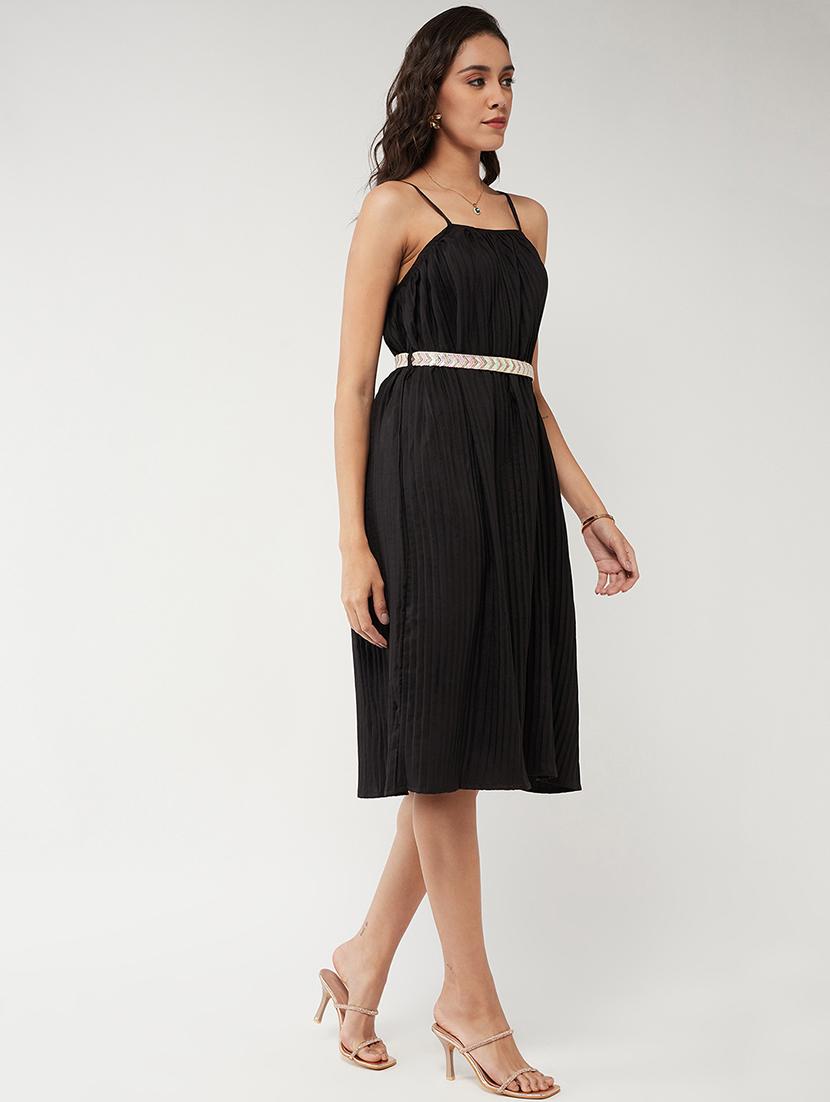 women solid shoulder strap a-line dress - 21643997 - Standard Image - 2