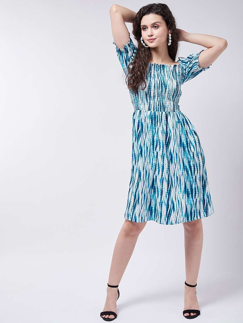 women tie & dyed smocked detailed a-line dress