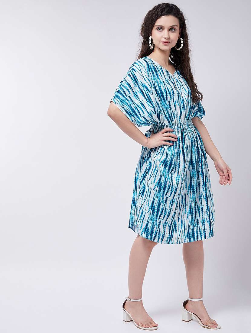 women tie & dyed batwing sleeves fit & flare dress - 21644006 -  Standard Image - 2