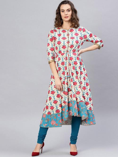women floral printed round neck flared kurta - 21644026 - Standard Image - 0