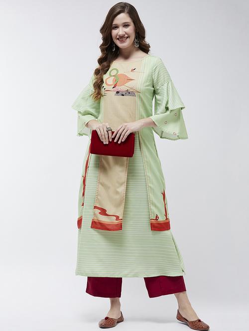 women three quarter sleeve layered kurta - 21644028 - Standard Image - 0