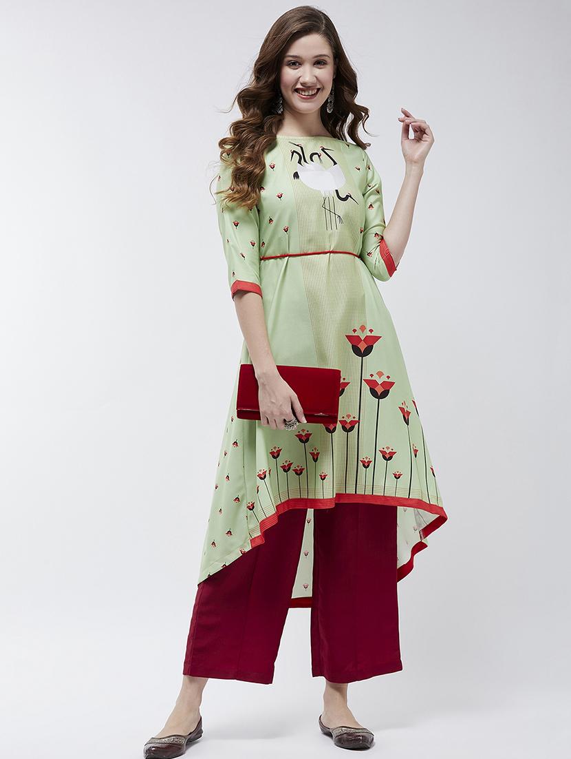 women printed three quarter sleeve a-line kurta - 21644031 - Standard Image - 2
