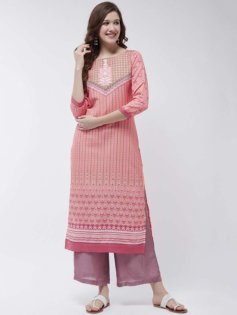 women printed round neck straight kurta - 21644042 -  Standard Image - 2
