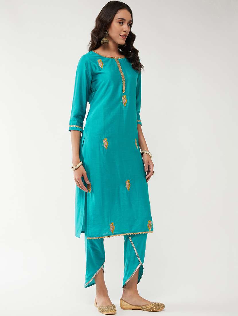 women embroidered round neck kurta pant set - 21644061 - Standard Image - 2