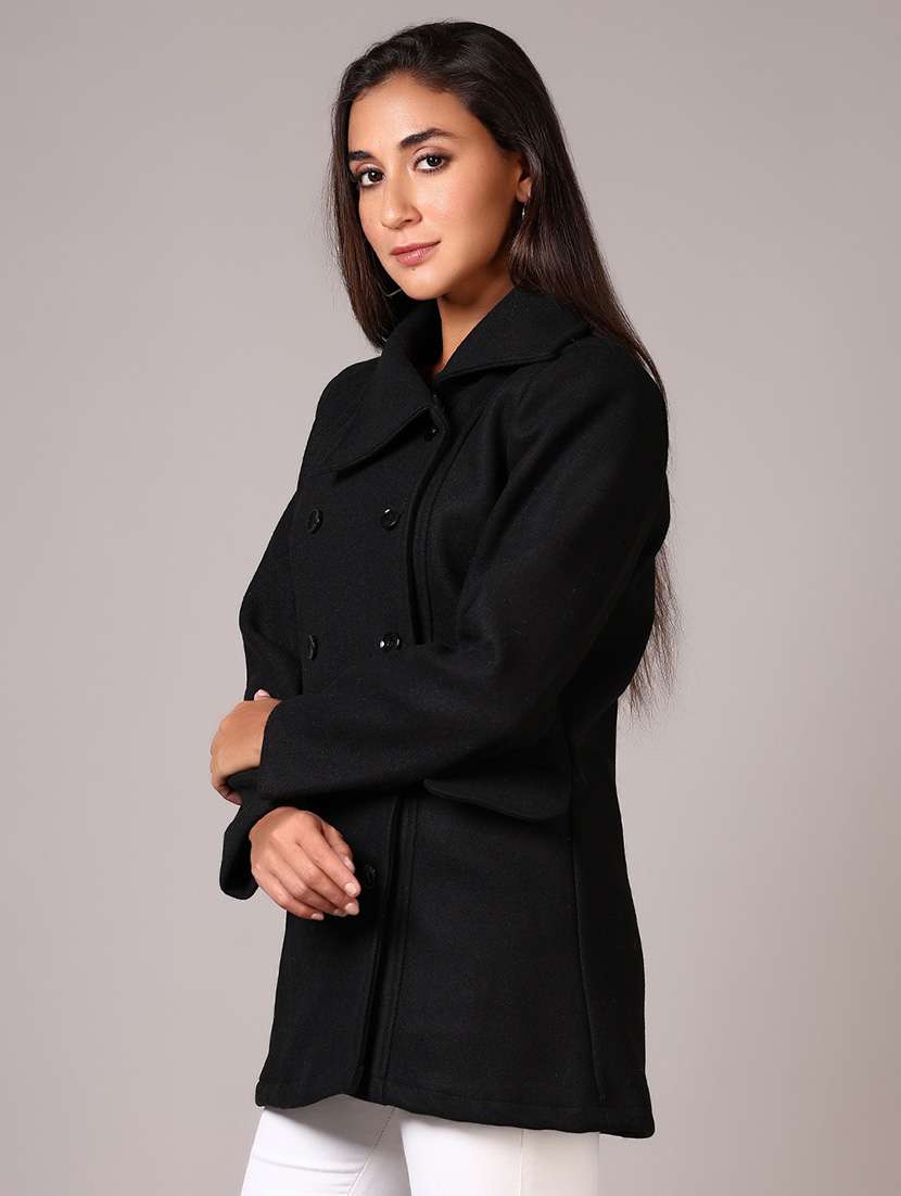 women solid double-breasted overcoat - 21644079 -  Standard Image - 2