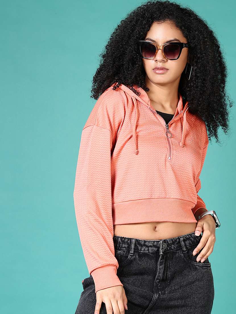 women solid long sleeve cropped sweatshirts - 21644105 -  Standard Image - 2