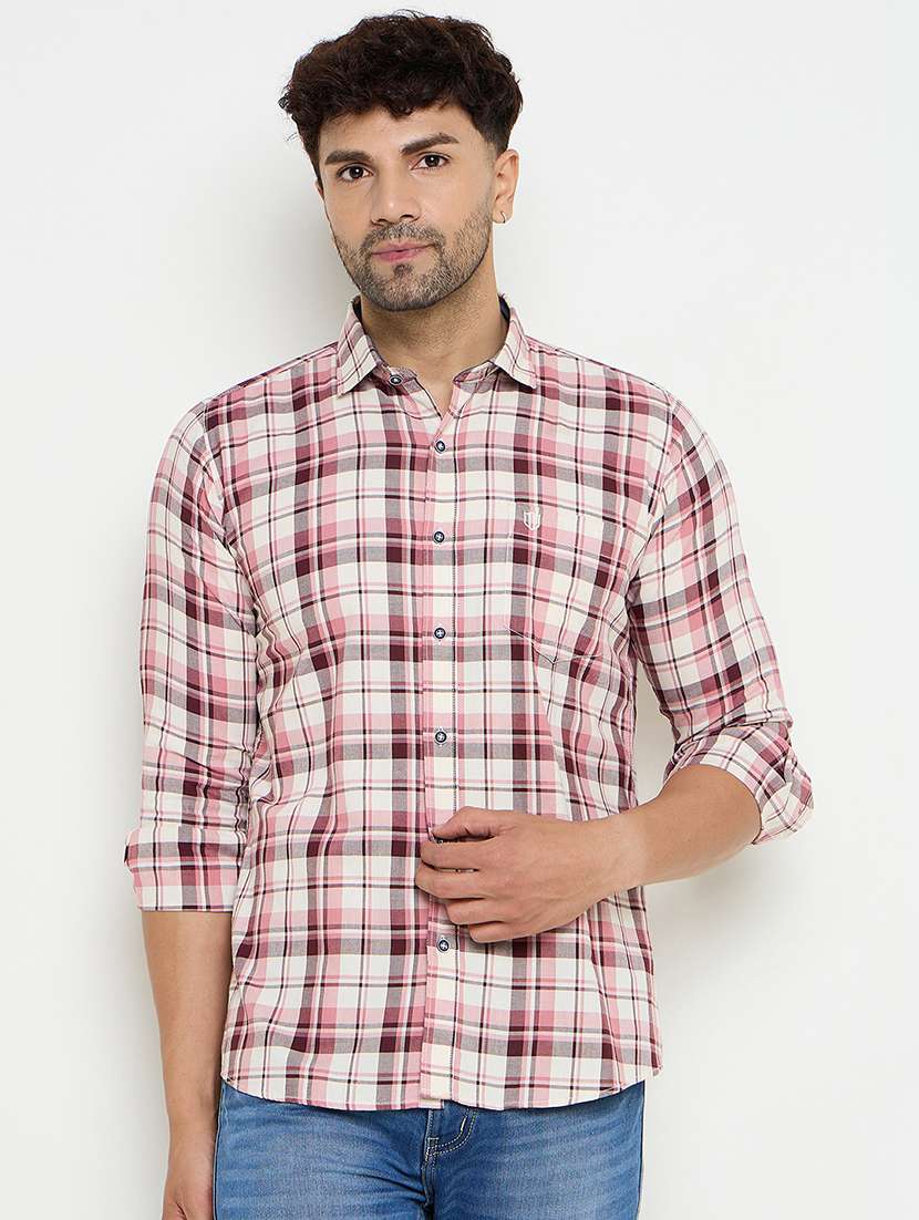 men slim fit checkered long sleeve casual shirt
