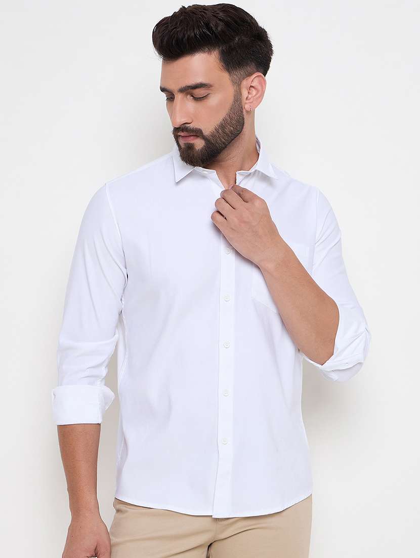 men slim fit solid long sleeve casual shirt