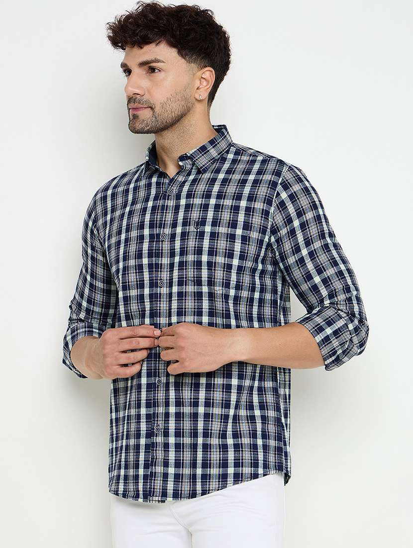 men slim fit checkered long sleeve casual shirt - 21644326 -  Standard Image - 2