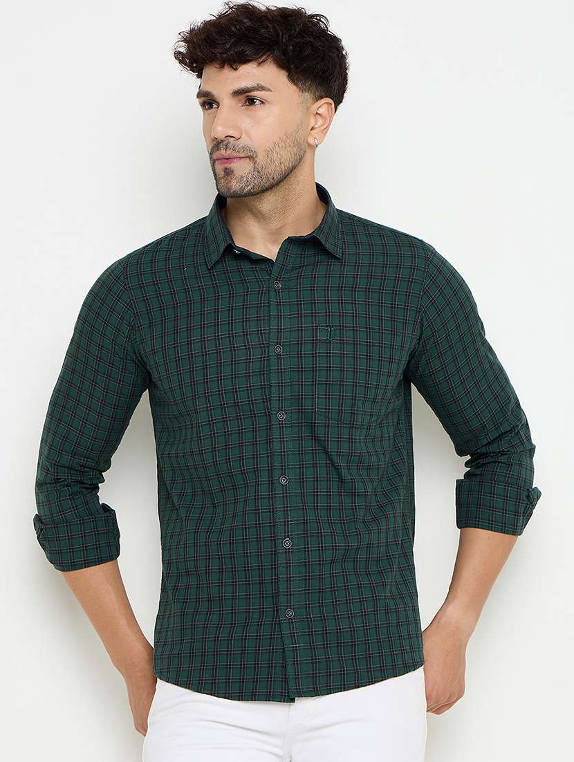 men slim fit checkered long sleeve casual shirt