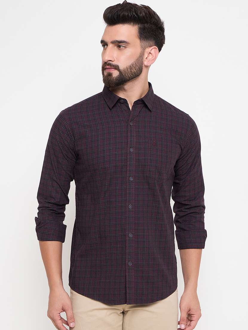 men slim fit checkered long sleeve casual shirt