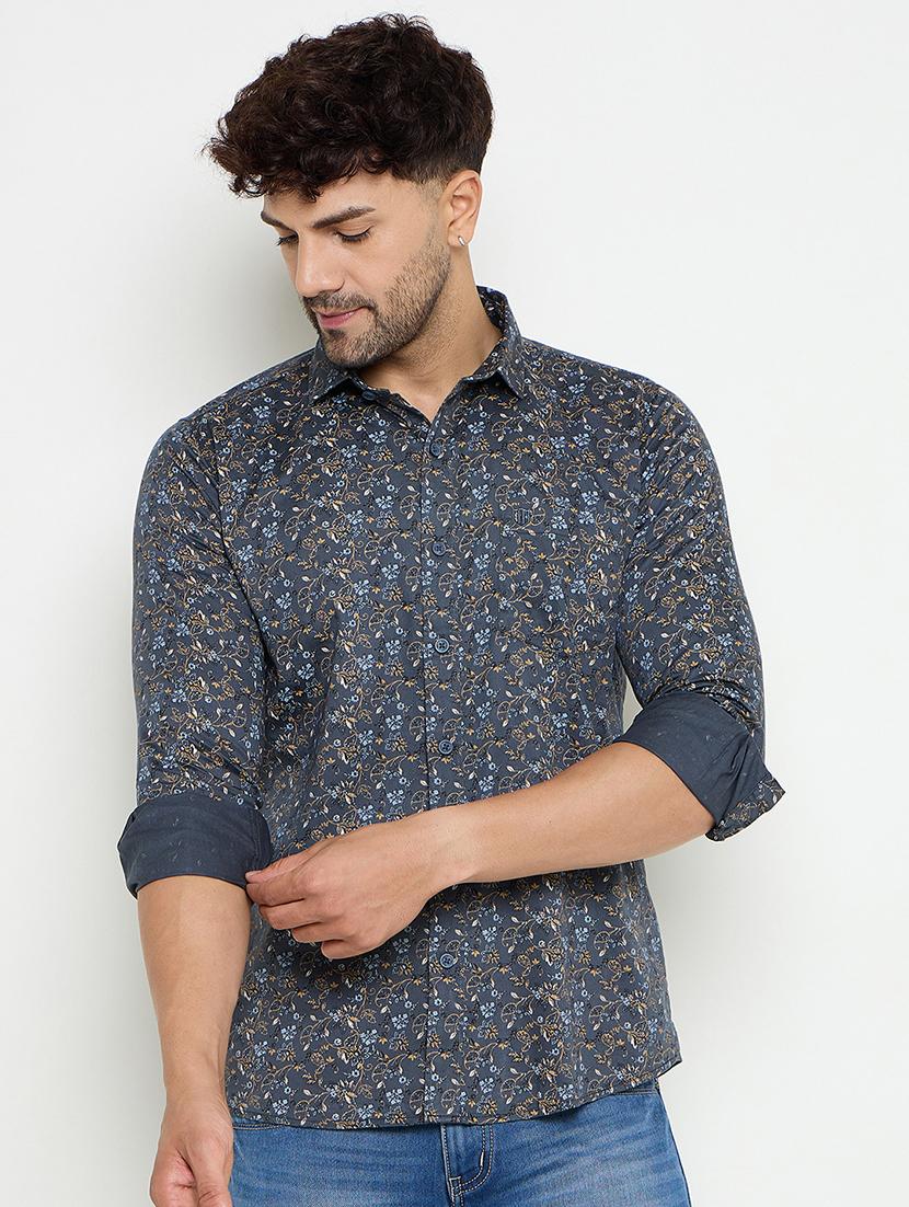 men slim fit printed long sleeve casual shirt - 21644347 - Zoom Image - 0