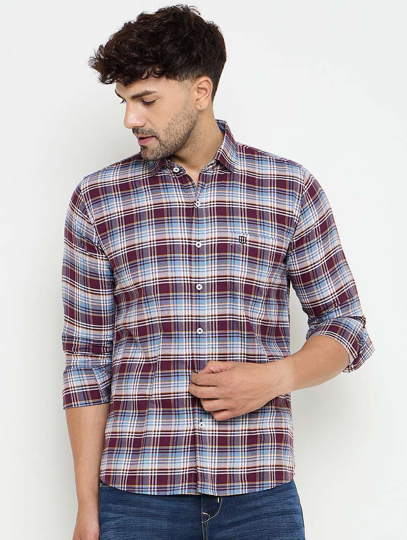 men slim fit checkered long sleeve casual shirt