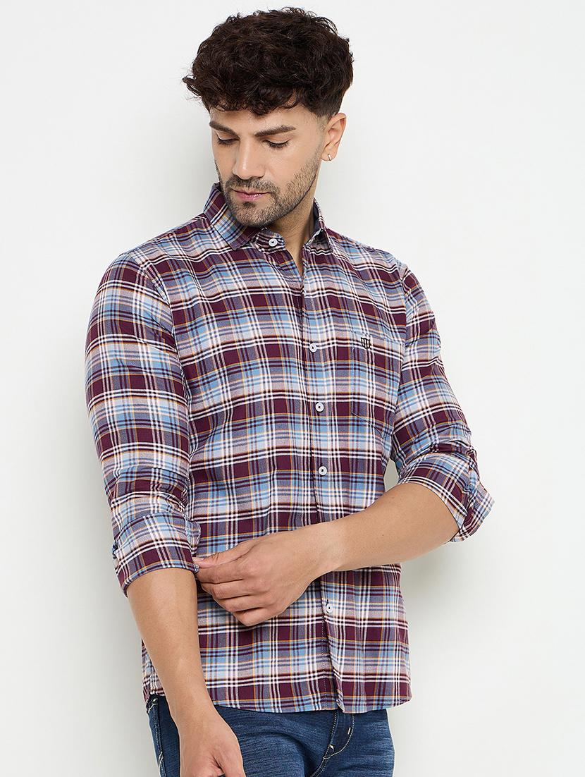 men slim fit checkered long sleeve casual shirt - 21644363 - Standard Image - 2