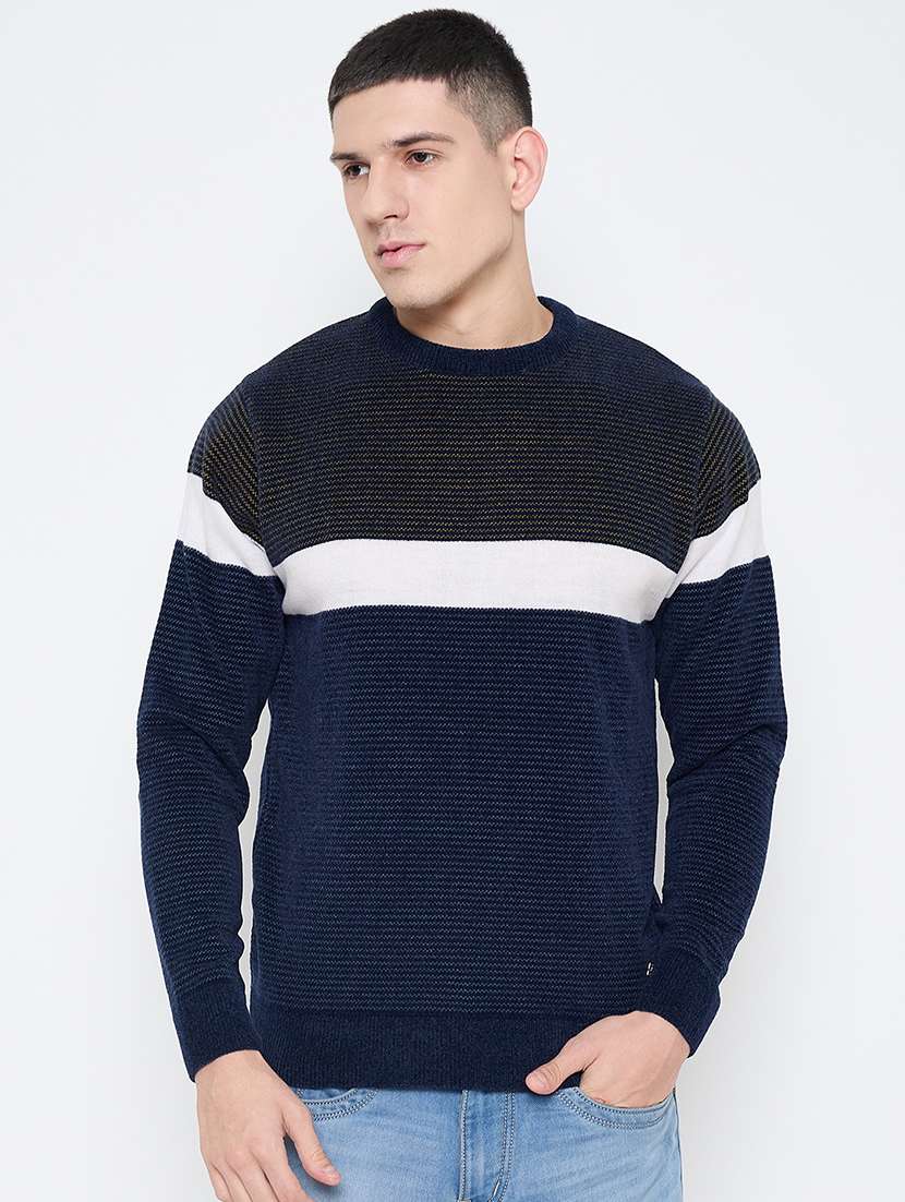 men color block long sleeves pullover