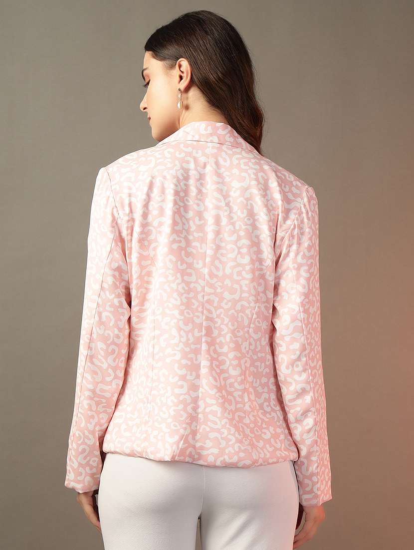 women peach printed long sleeve blazer - 21644391 -  Standard Image - 2