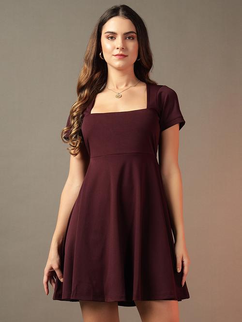 women solid puff sleeves fit & flare dress - 21644415 - Standard Image - 0