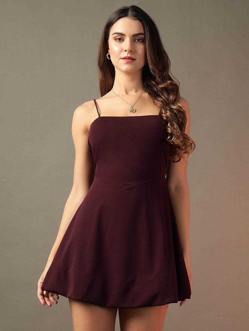 women solid shoulder strap fit & flare dress - 21644419 - Zoom Image - 0