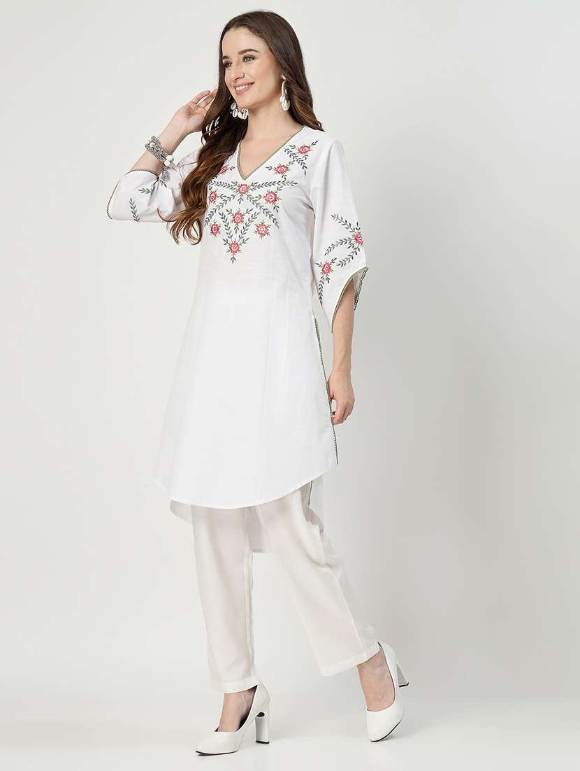 women white embroidered kurta pant set - 21644425 -  Standard Image - 2