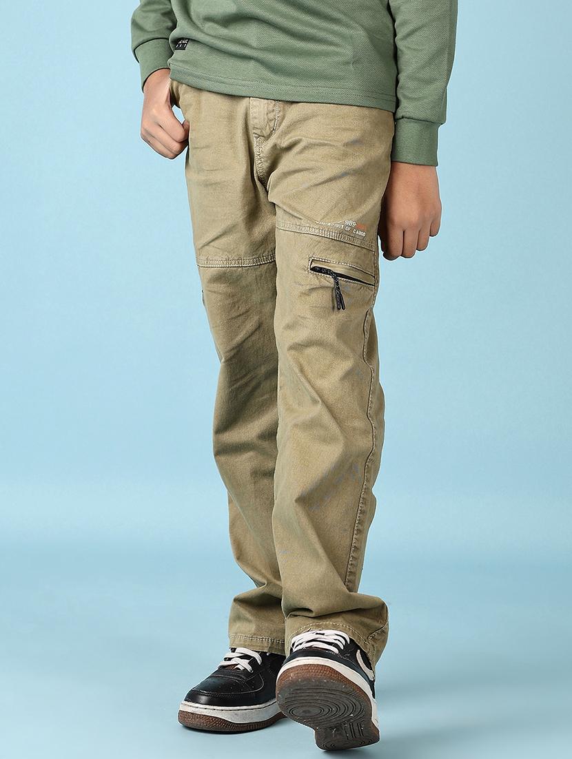 boys solid mid rise cargos trouser