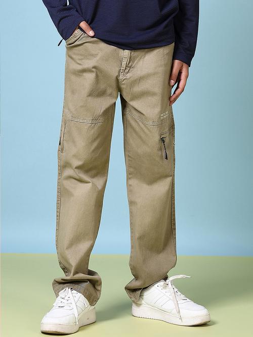 boys solid mid rise cargo trouser - 21644439 - Standard Image - 0