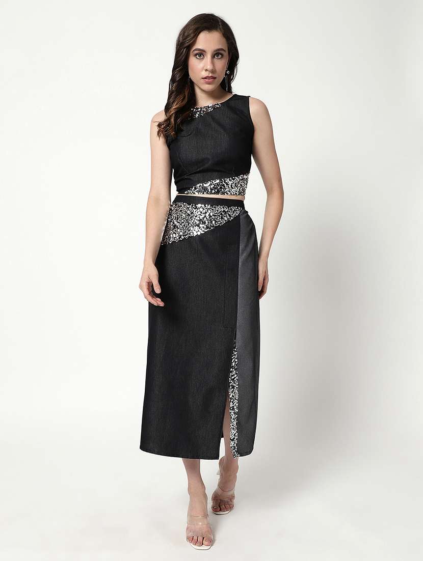 women black denim top and skirt co-ord set