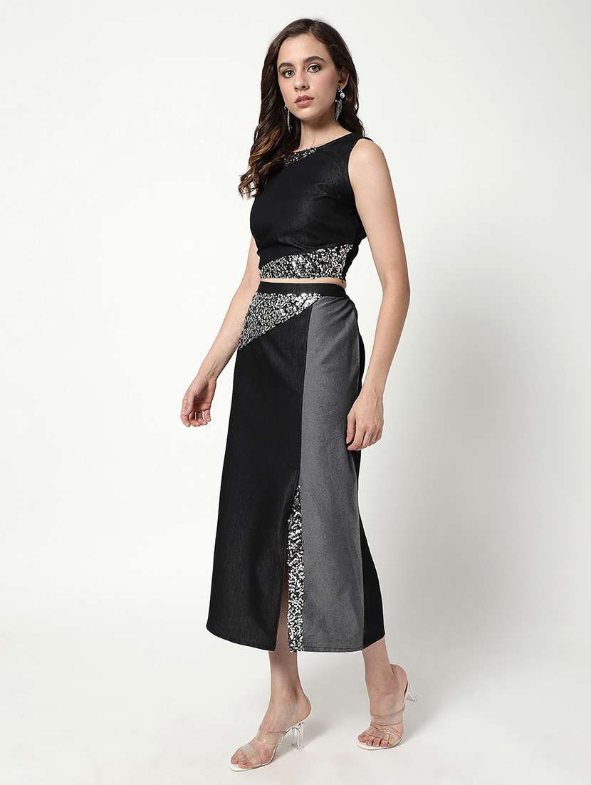 women black denim top and skirt co-ord set - 21644475 -  Standard Image - 2