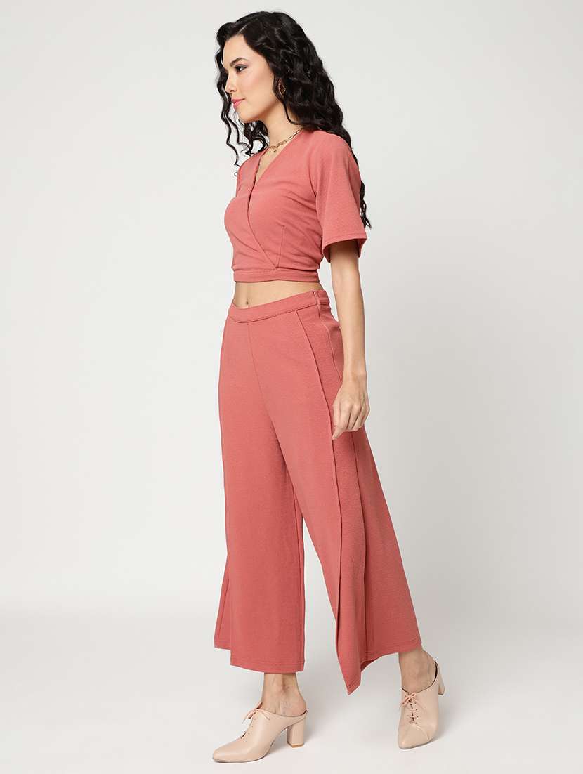 women solid top and palazzos co-ord set - 21644492 -  Standard Image - 2