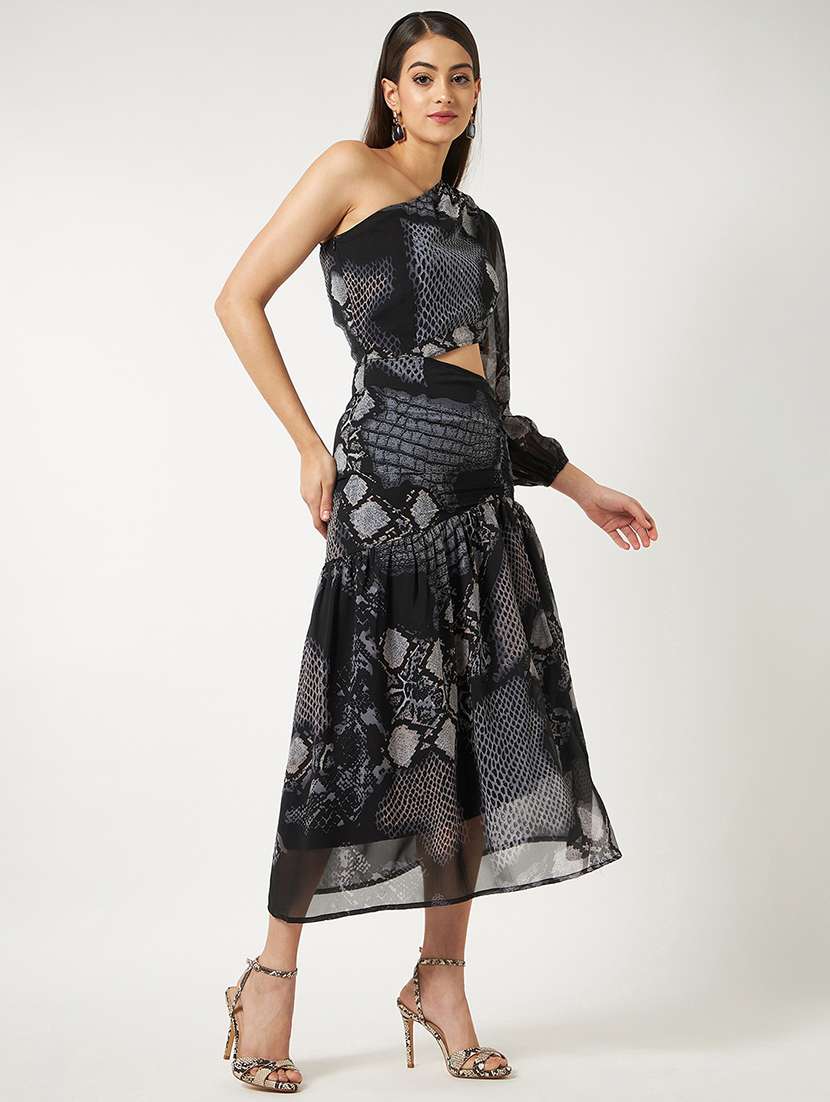 women single shoulder animal printed tiered dress - 21644507 -  Standard Image - 2