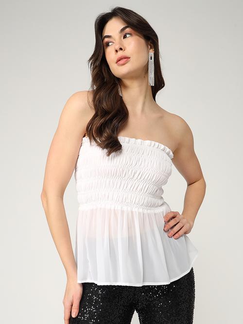 women solid smocked detailed tube peplum top - 21644537 - Standard Image - 0
