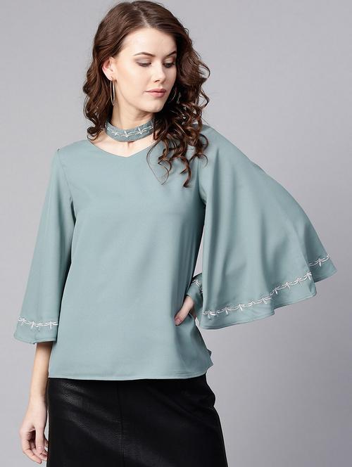 women solid bell sleeves regular top - 21644541 -  Standard Image - 0