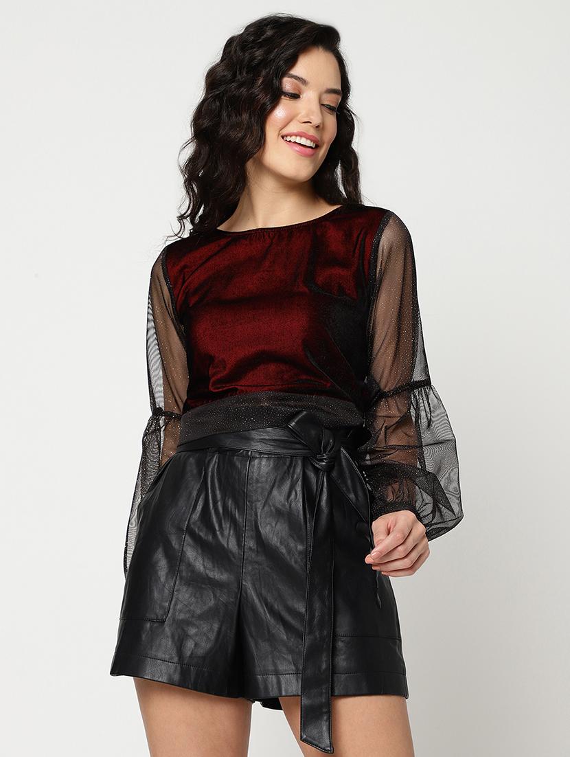 women solid puff sleeves regular top